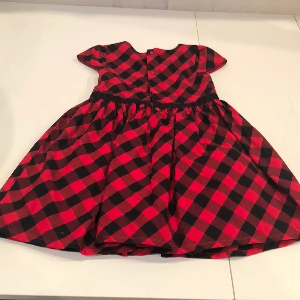 Just One You Carter's Red Black Buffalo Plaid Puff Sleeve A-Line Dress Girls 5T